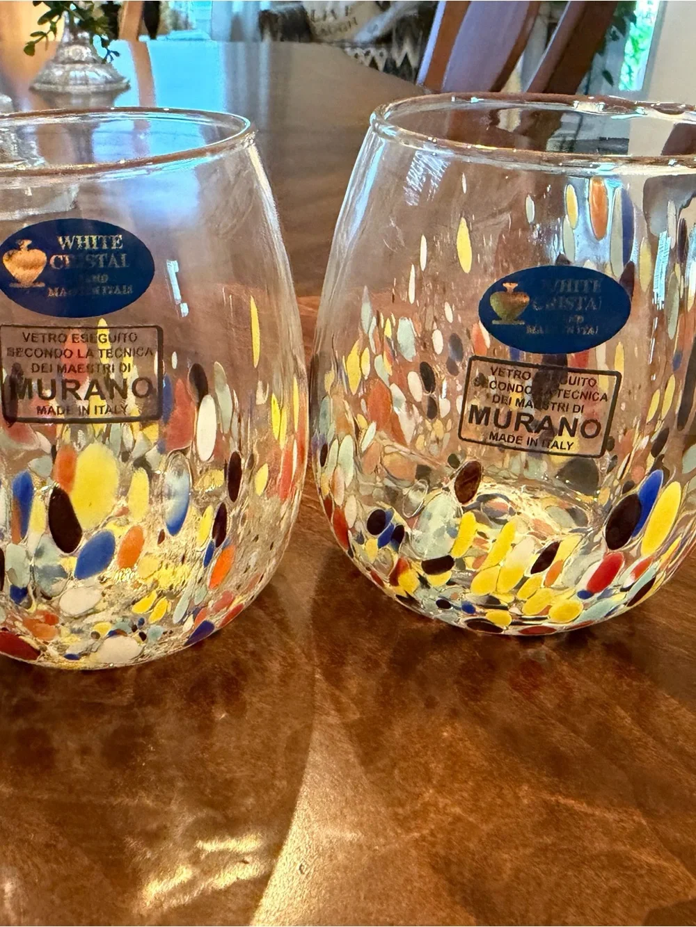 Murano White Crystal Multicolor Confetti Stemless Wine Glasses (Set of 2) - Picture 6 of 8